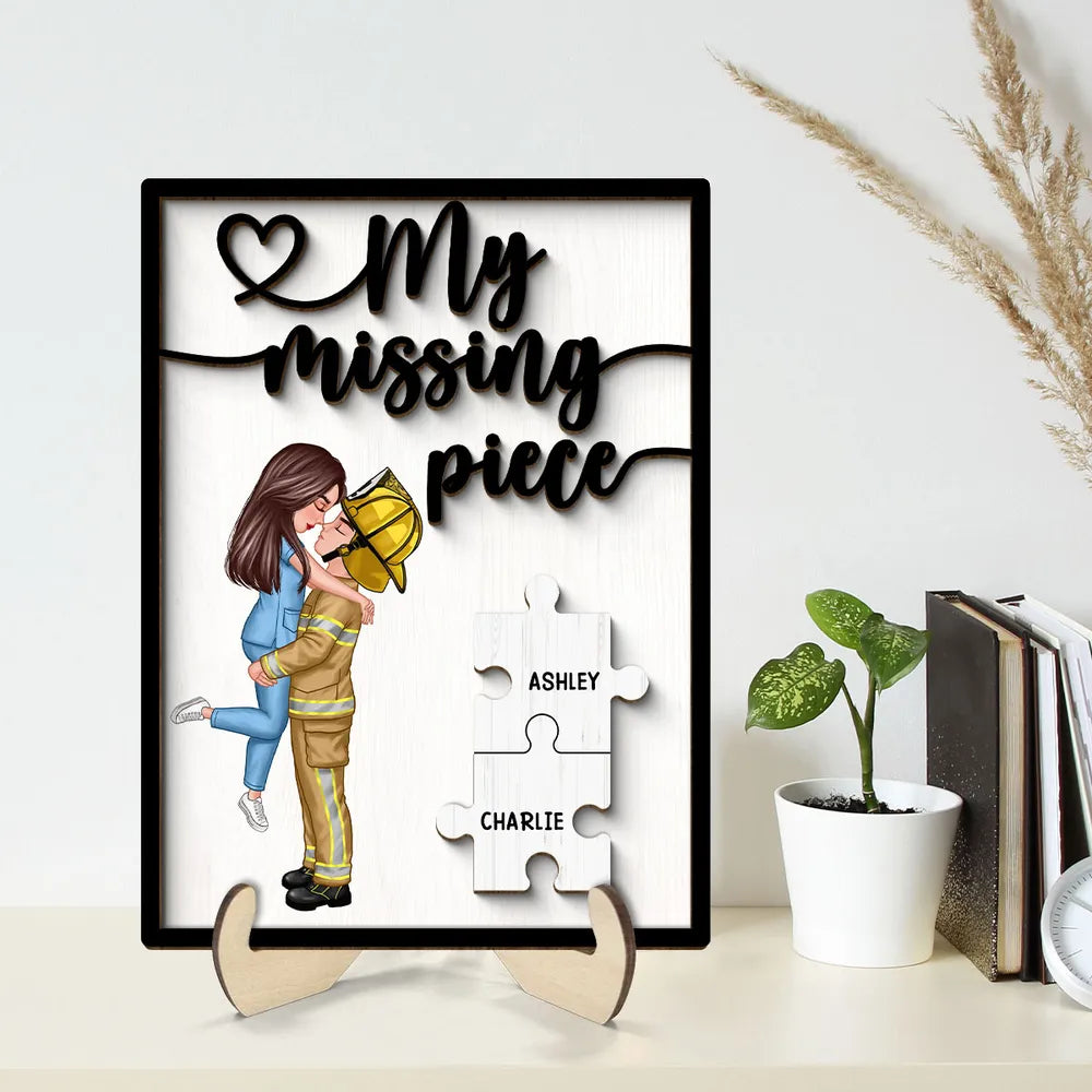 My Missing Piece Gift by Occupation Gift For Her Gift For Him Personalized 2-Layer Wooden Plaque, Anniversary Gift For Couple, Dad Mom