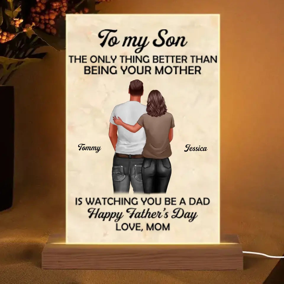 "To My Son - LED Or Acrylic Or Wooden Plaque Heartfelt Gift for Father's Day from Mom - Personalized Warm LED Night Light"