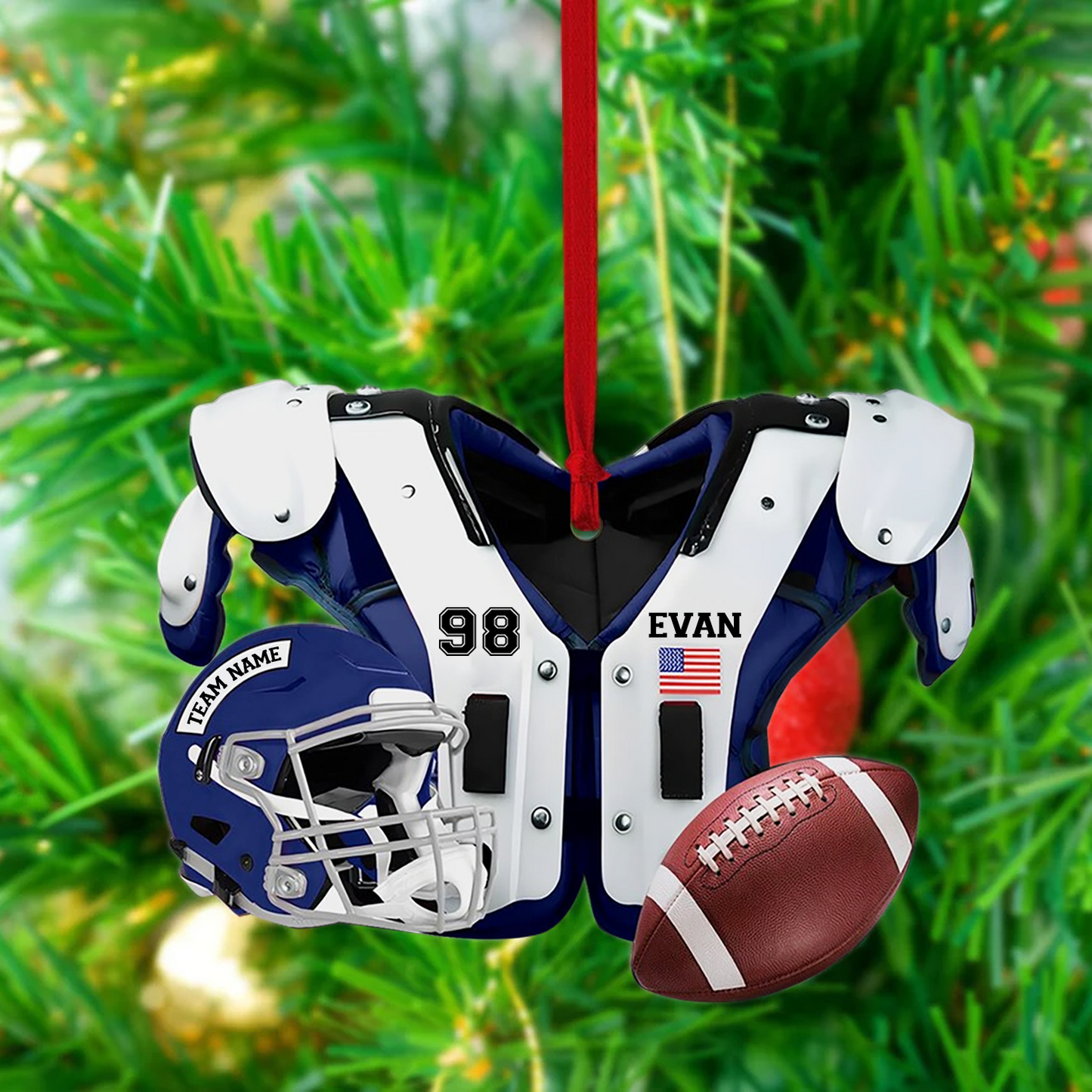 Personalize Name Football American Christmas Ornament